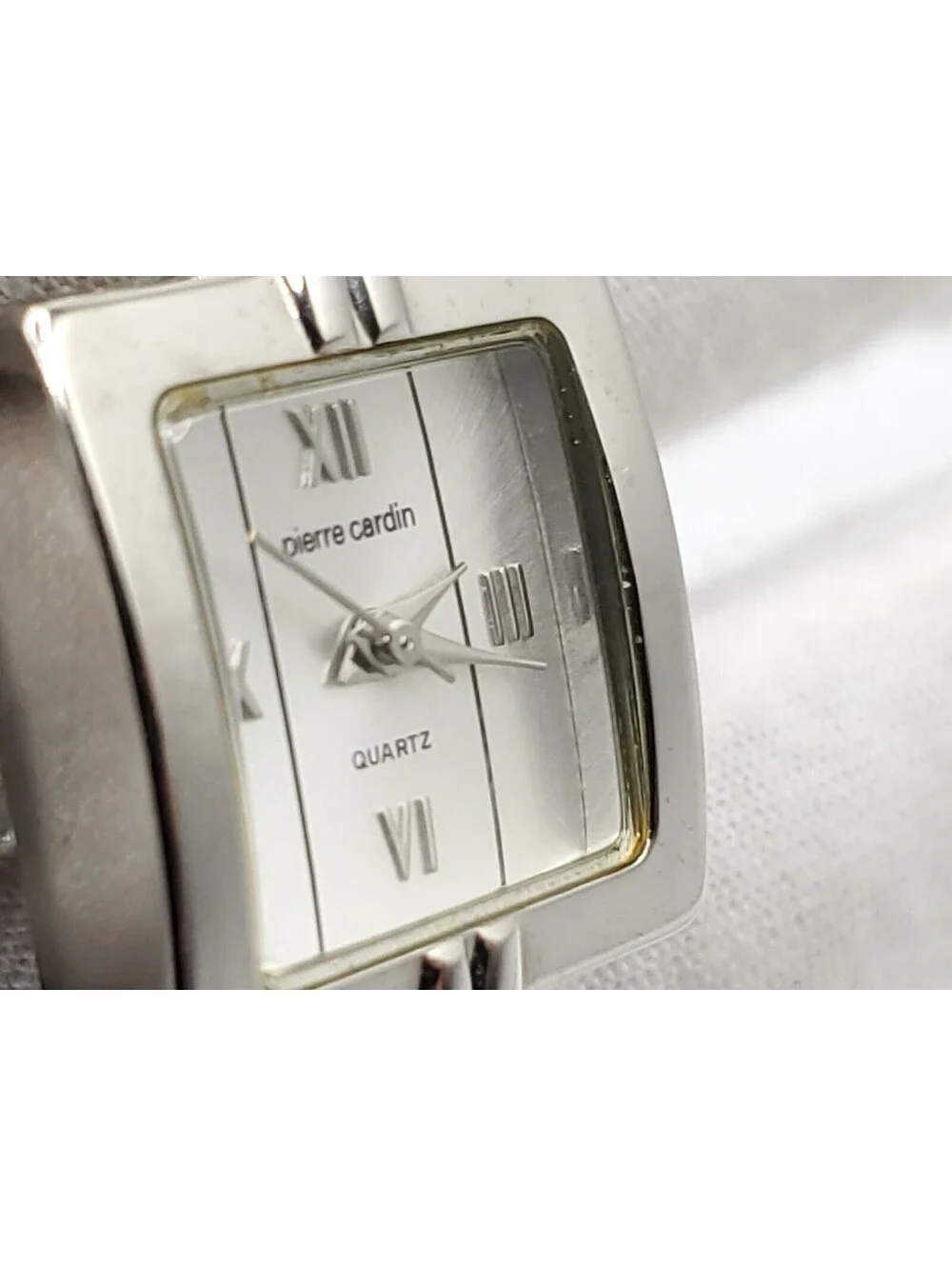 Pierre Cardin Quartz Watch  Women New Battery Silver Tone Square White Dial 21mm